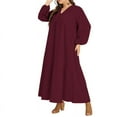 thumbnail image 3 of ZANZEA Women V-Neck Long Sleeve Flare Swing Holiday Party Kaftan Loose Maxi Long Dress Plus, 3 of 13