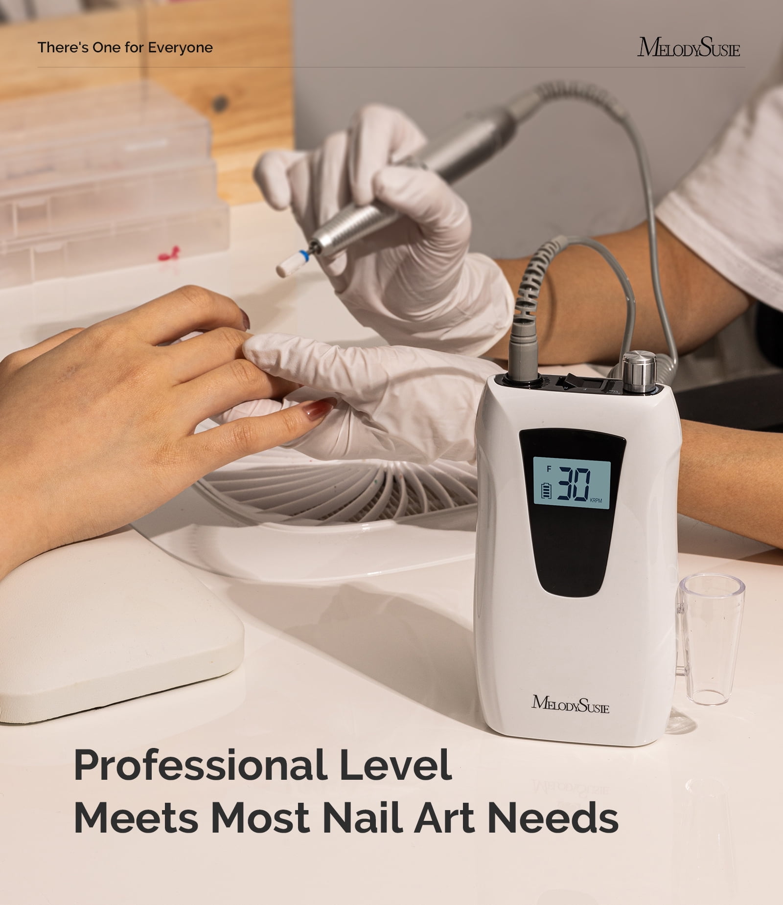 MelodySusie Entry-Level Clip-On Cordless Nail Drill,SC320D 30000RPM Nail E-File with LCD Display for Manicure Shaping & Gel Removal,White