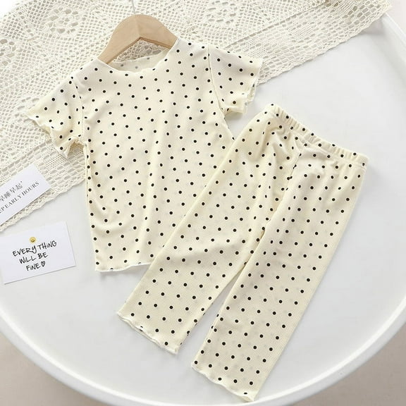 Toddler Baby Girl Outfit Kids Summer Clothes Short Sleeve Crew Neck Shirt Tops Bottoms 2 Pcs Outfits Set Beige 4-5 Years