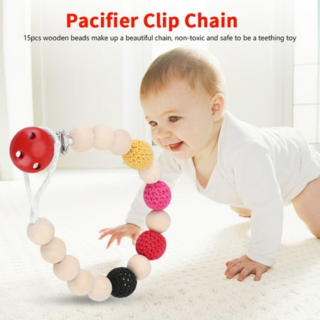 Infant Pacifier Soother Holder Crochet Wooden Beads Chain Metal Clip Baby Shower Feeding Toy, Pacifier Clip, Pacifier Clip Chain