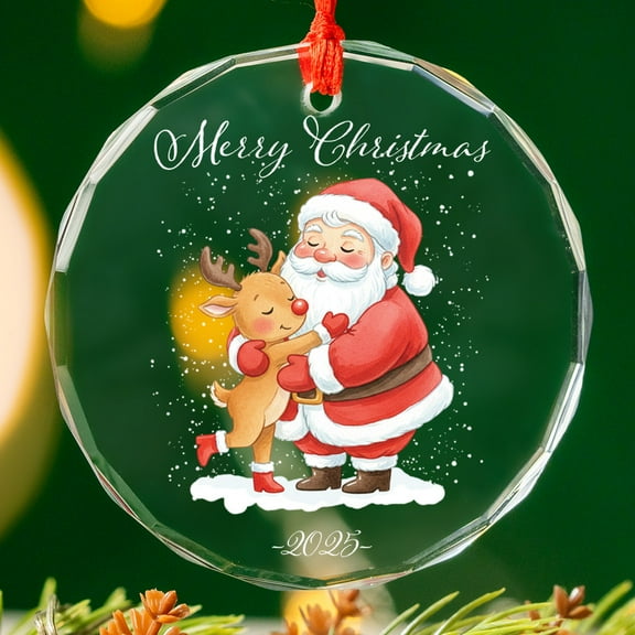 Lotusprinthandmade Merry Christmas Santa Lovers Glass Ornament 1-sided Printed Circle (3 inches), christmas santa glass ornament, santa christmas keepsake ornament