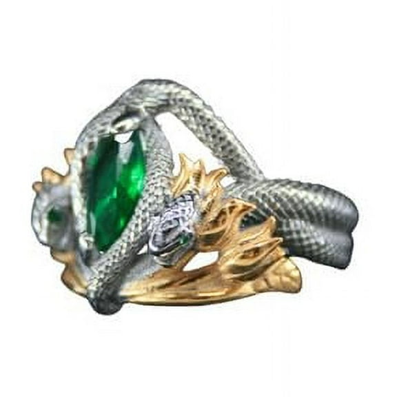 Roarsilver Ring Of Barahir-Mens Sterling Silver Emerald Ring-King Elessar Ring-Silver Green Emerald Stone Ring-Gold Plated | 6.5