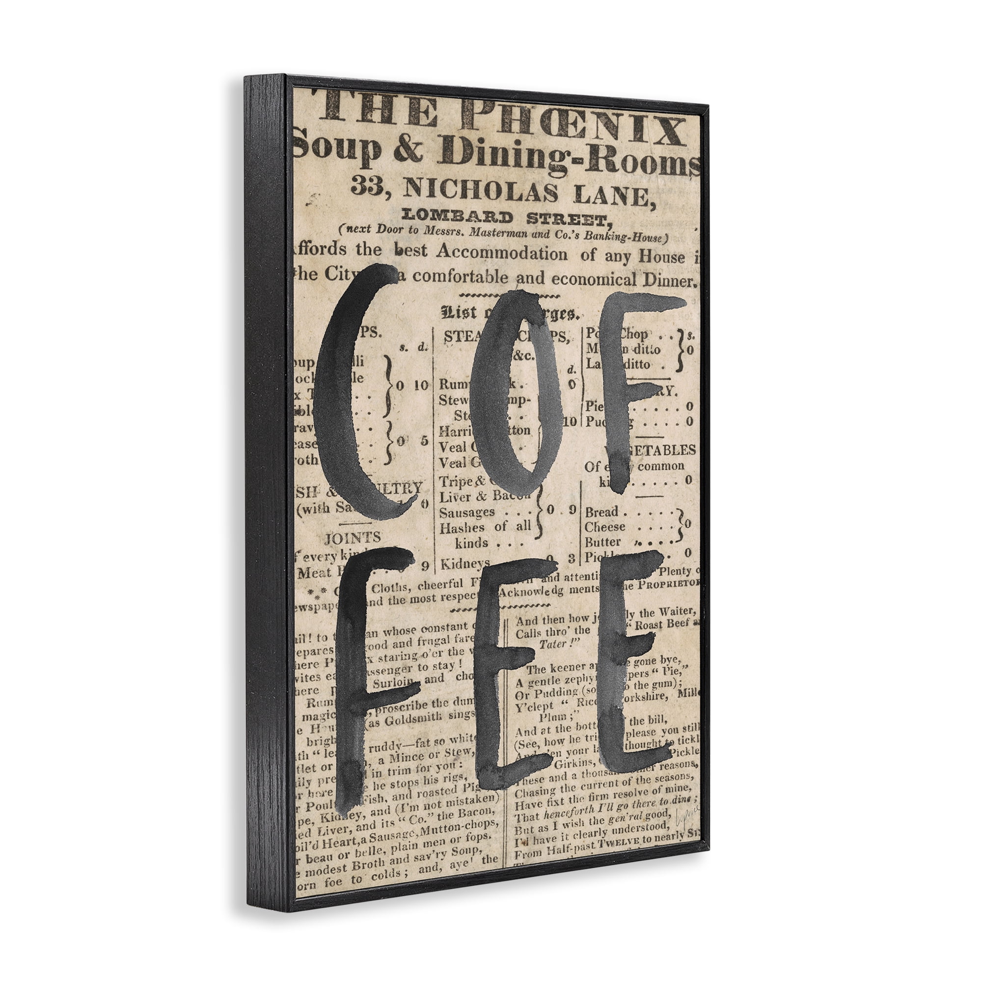 Stupell Industries Vintage Coffee Newspaper Black Framed Giclee Art, design by Lucille Price