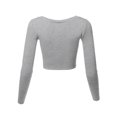 thumbnail image 3 of A2Y Women's Basic Solid Stretchable Scoop Neck Long Sleeve Crop Top Heather Grey M, 3 of 3