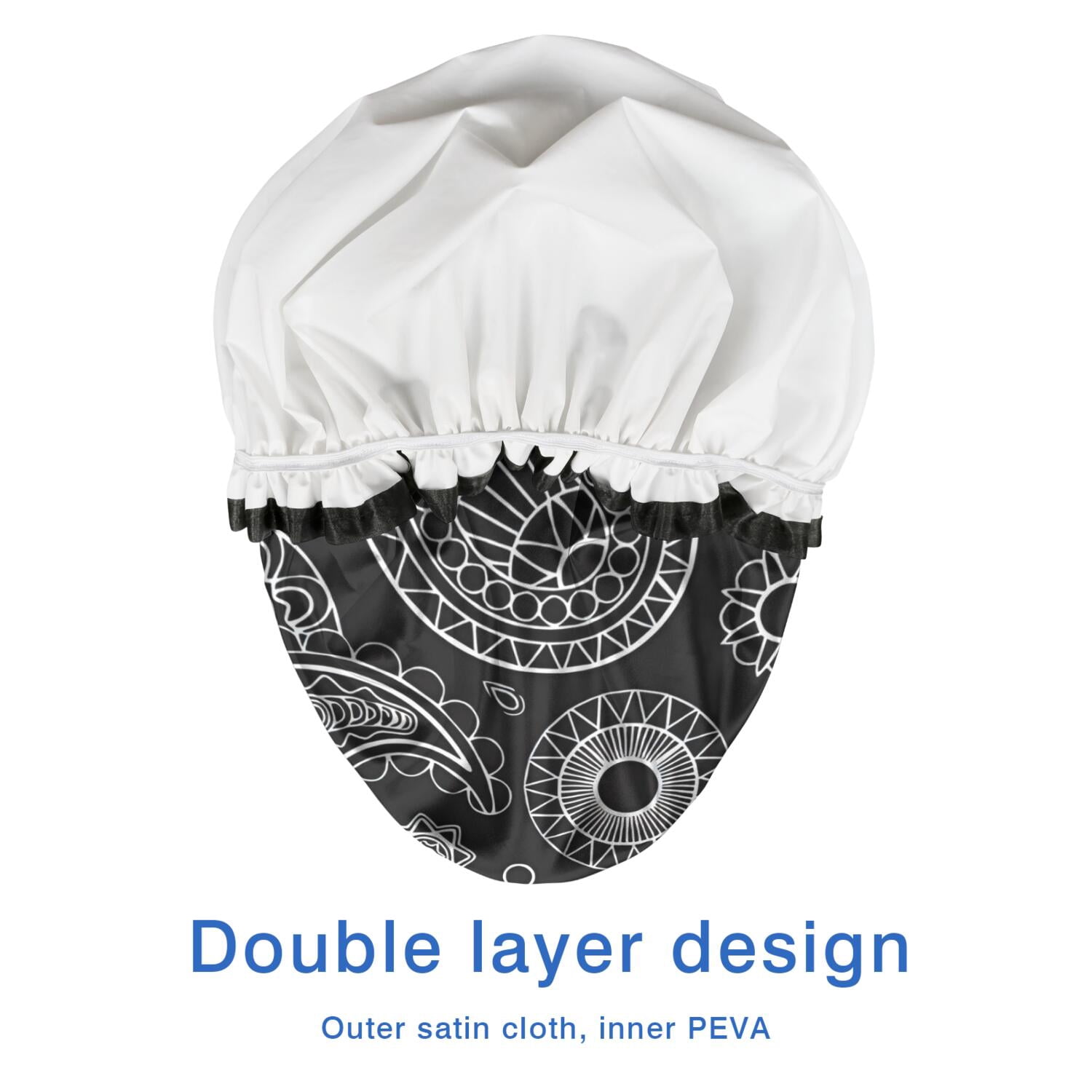 Shower Caps,Black Paisley Pattern Waterproof Shower Cap for Women 4 Pieces,Double Reusable Hair Cover for Shower PEVA Elastic Stretch Hem