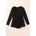 thumbnail image 3 of POGLIP Women's Black Solid Color Buttons Long Sleeve Babydoll Blouse, 3 of 6