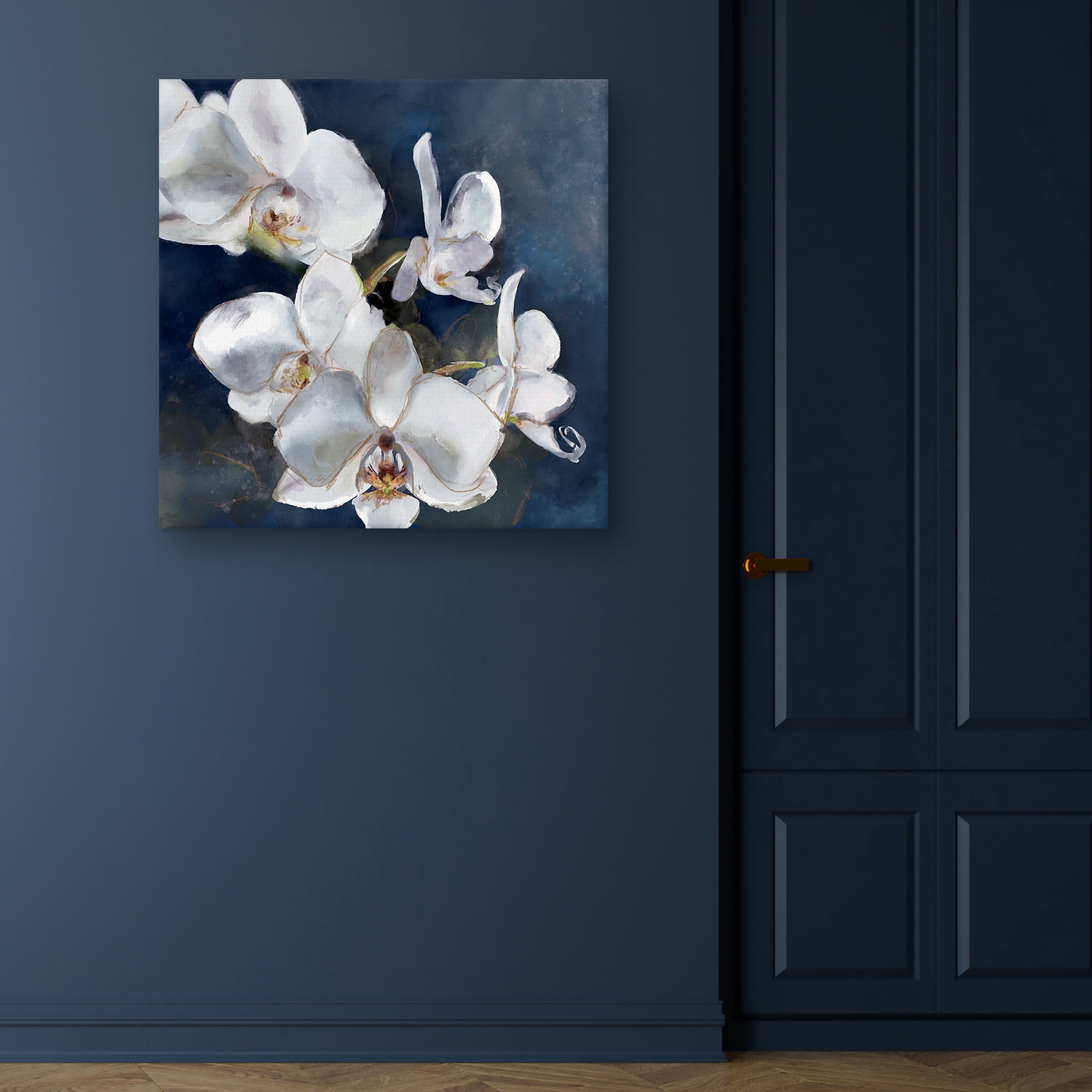 Orchid on Navy by Studio Arts Canvas Art Print