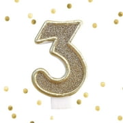 Light Gold Glitter 3rd Birthday Candle Number 3 Three Cake Topper 3 Year