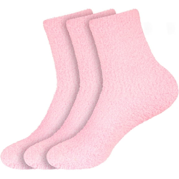 BambooMN Women's Soft Warm Microfiber Fuzzy Solid/Heart/Stripe Socks - B1 (Solid) - 3 Pairs
