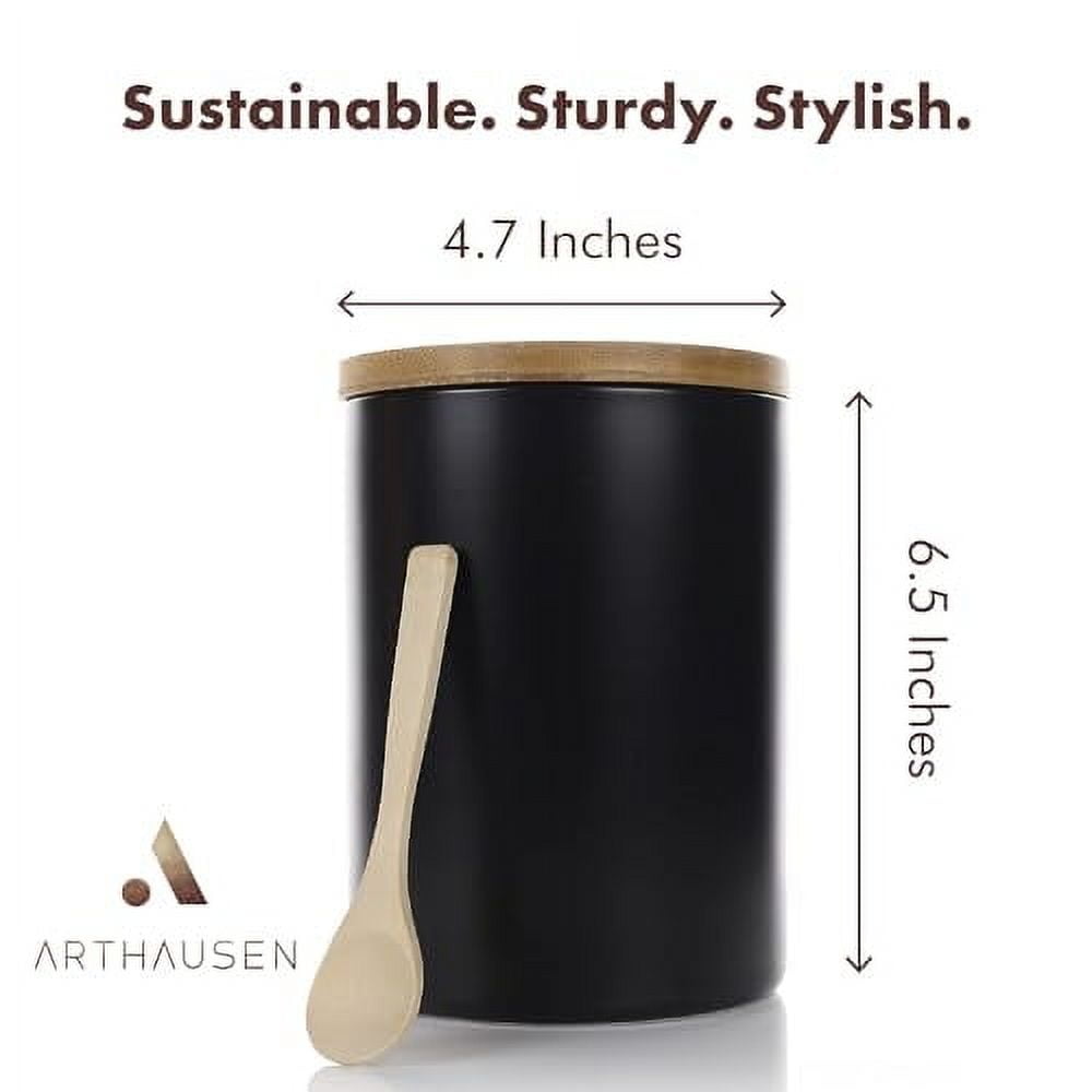 ARTHAUSEN Ceramic Storage Jar Canister - Airtight Bamboo Lid w/Silicone Seal - Modern Design for Kitchen Counter or Bathroom (Black 1080mL)