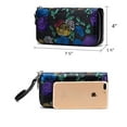 thumbnail image 3 of Women Genuine Leather Wallet with Wrist Strap, Double Zipped Embossed Flower Floral Hand Painted Wrislet Clutch Purse, RFID Blocking, 3 of 7