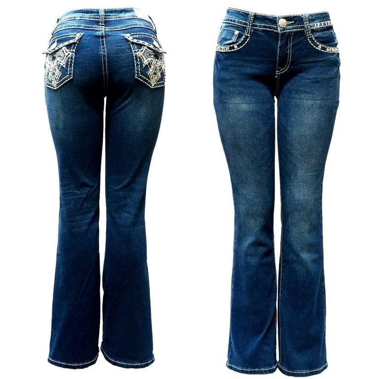 Jack David Rhinestone Studs Bootcut Jeans, Dark Wash Denim
