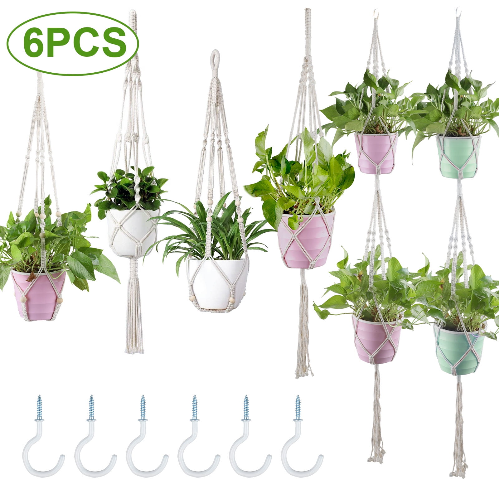 Macrame Plant Hanger Flower Pot Holder Indoor Outdoor Stand Hanging 3 Pack/Hooks