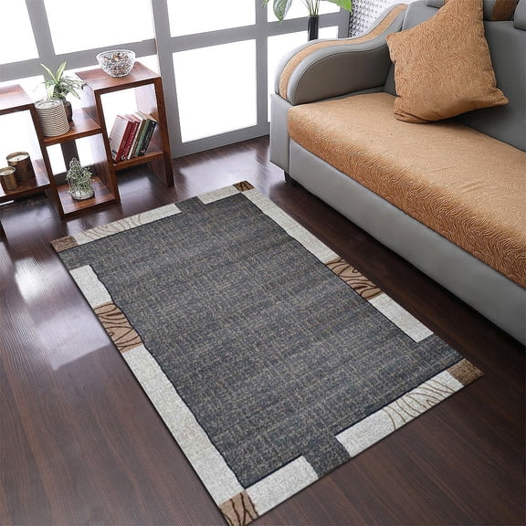 Rugsotic Carpets Machine Made Heatset Polypropylene Area Rugs - 6'X9', Rectangle Shape, Beige Color, Abstract Modern Design, High Pile Machine Made Area Rugs For Living Room, Bed Room (M00016)