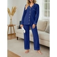 thumbnail image 4 of Cueply Womens Pajama Sets Long Sleeve Knit Button Down Pj Lounge Sets Sleepwear with Drawstring Pockets, 4 of 6