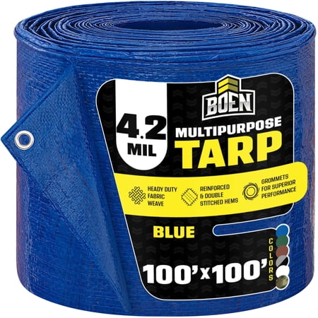 100 ft. x 100 ft. Multi-Purpose Blue Poly Tarp Cover 4.2 Mil Thick Weave Material, Waterproof