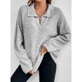thumbnail image 6 of Women'S Fall Lapel Collar V Neck Long Sleeve Knit Comfy Loose Casual Pullover Sweater Jumper Top Grey M, 6 of 9