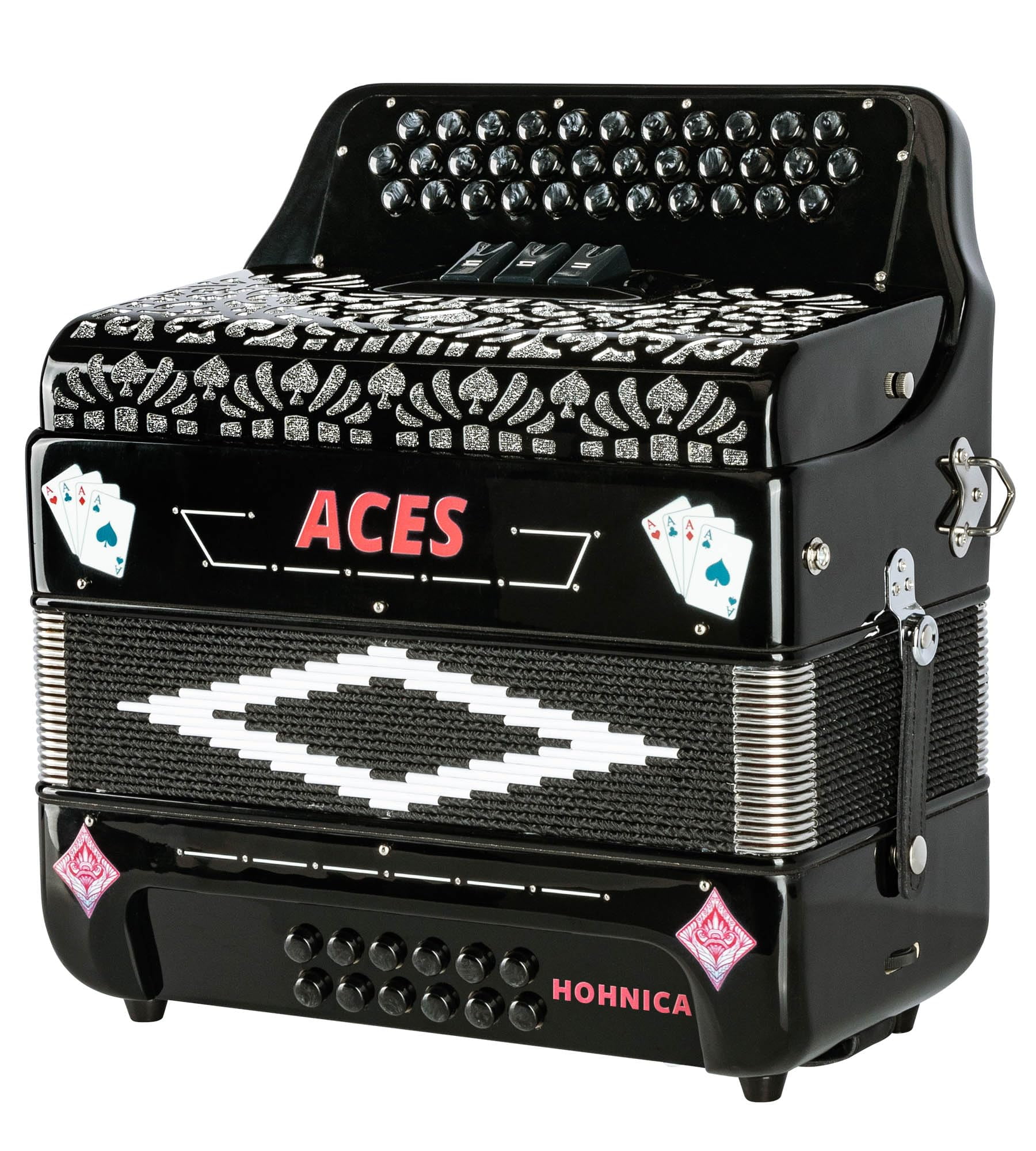 Hohner Hohnica Aces II 34-Button Accordion with 3 Registers - EAD Bundle with Hard Case, Gig Bag, Adjustable Straps, and Austin Bazaar Polishing Cloth