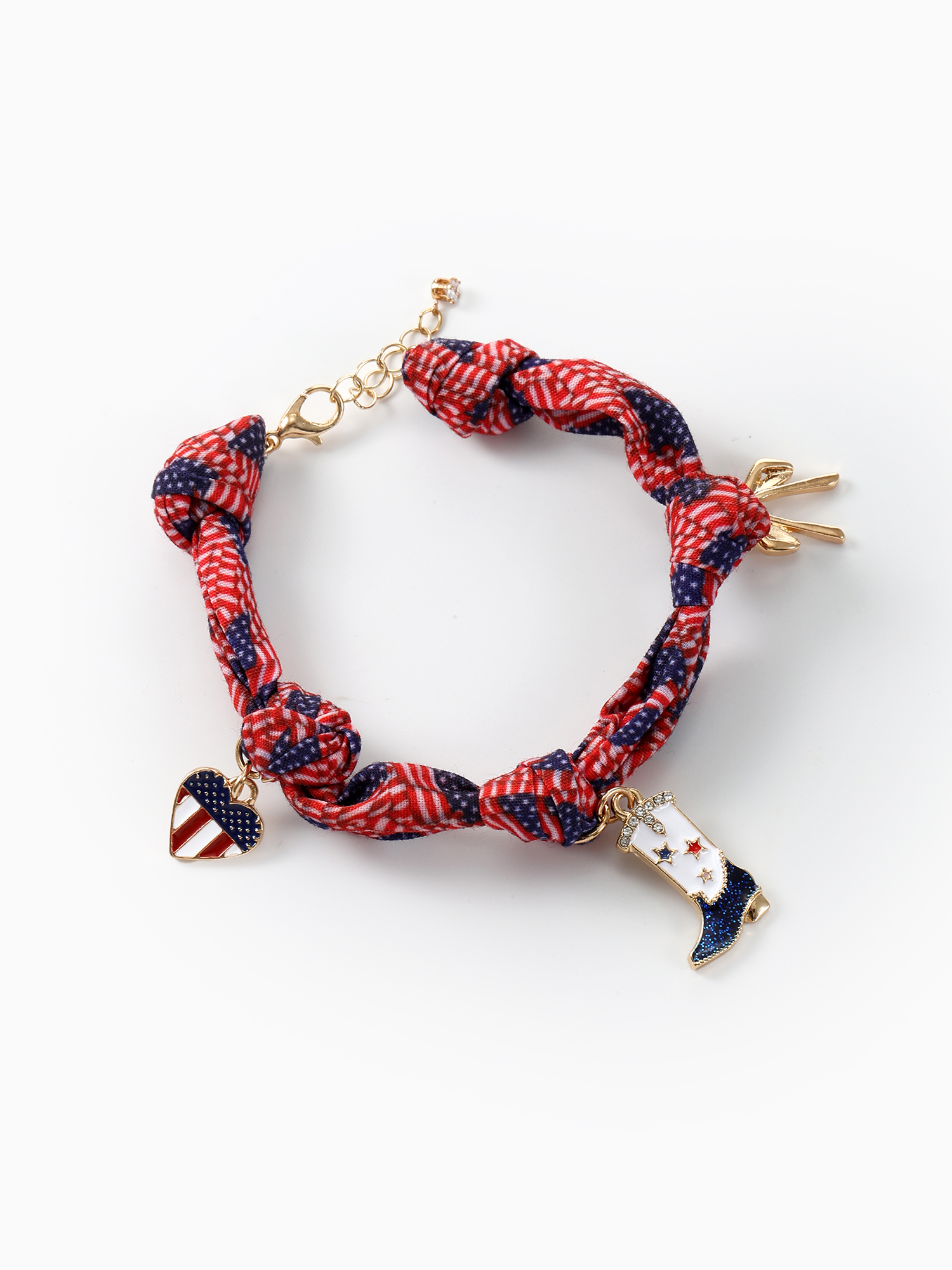 Way to Celebrate Americana Patriotic Print Fabric Charm Bracelet