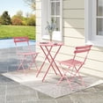 thumbnail image 6 of EastVita 3 Piece Patio Bistro Sets Outdoor Folding Bistro Set of 2 Small Colorful Bistro Coffee Table and 2 Chairs Foldable Metal Patio Furniture Set for Apartments/Porch/Deck/Balcony/Garden (Pink), 6 of 7