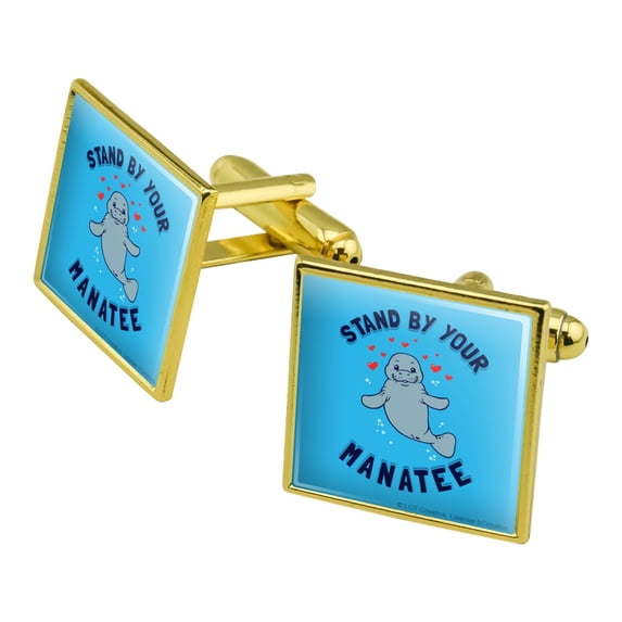 Stand By Your Manatee Man Love Funny Humor Square Cufflink Set - Silver or Gold