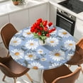 thumbnail image 2 of Flower White Round Fitted Table Cover Daisy Simple Floral Blue Waterproof Table Cloth with Elastic Edge Wipeable Tablecloth for Picnic Camping Party Fits 55"-60" Diameter, 2 of 8