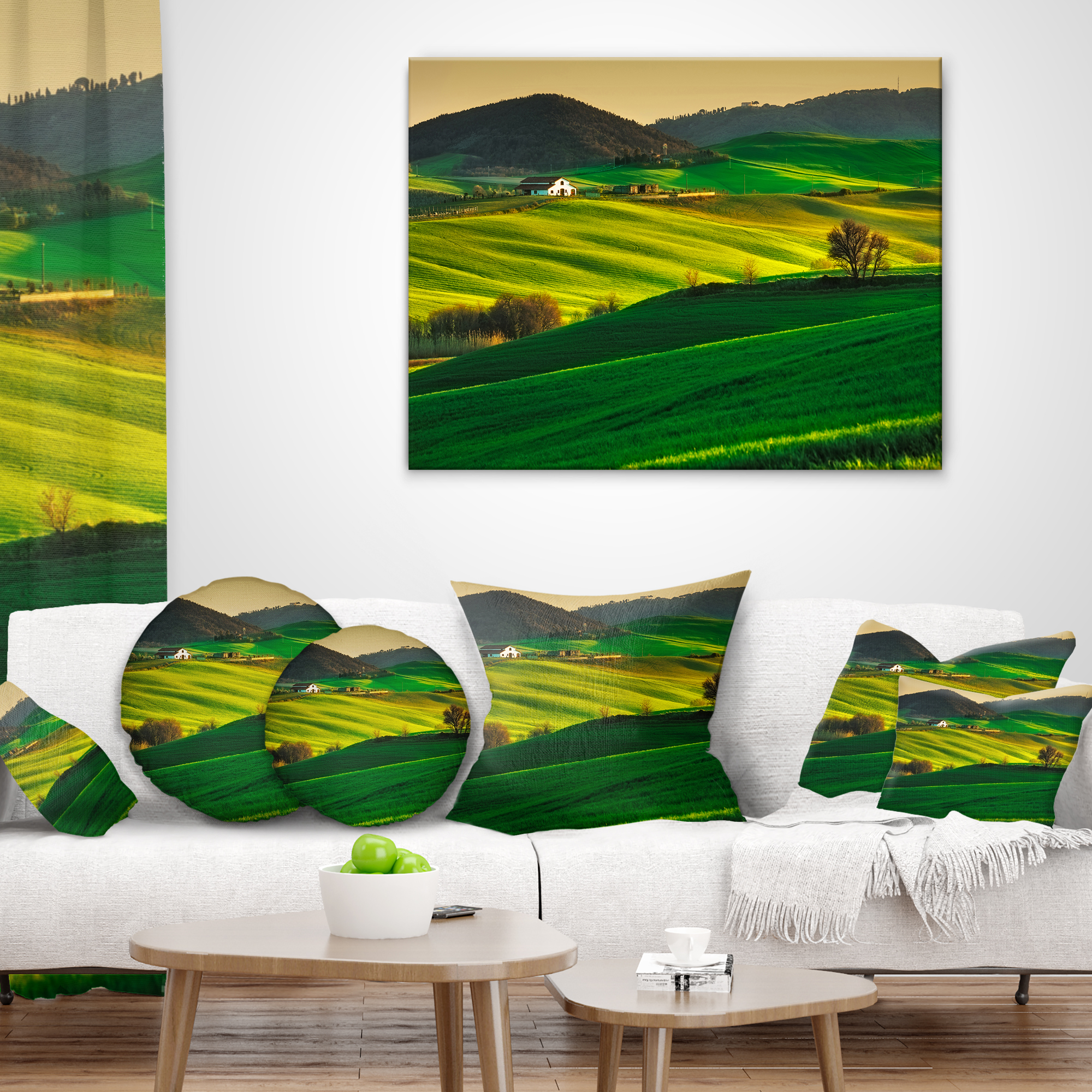 Designart Trees and Farmland Near Volterra - Landscape Printed Throw Pillow - 18x18