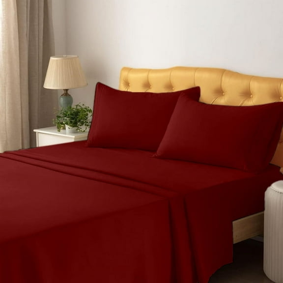 Full Sheets 4 Pcs, 100% Brushed Microfiber Full Sheets to fit Upto 15" Deep Full Mattress - Burgundy Solid
