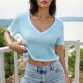 thumbnail image 2 of Tsesme Women's T-Shirts Cropped Short Sleeve V-Neck Casual Oversized Shirt Summer Breathable Comfy Tops, 2 of 6