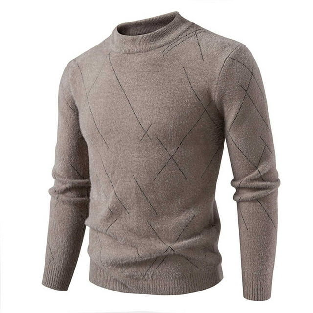 LOVZFMLL Chandails pour Hommes, Couleur Unie Acrylique Col Rond Côtelé Chandail, Mode Décontractée Extensible Chemise Superposée, Hauts d'Hiver Chauds, Vêtements d'Automne