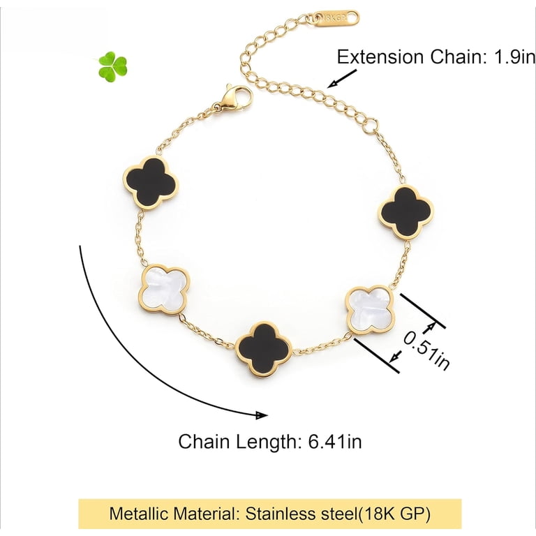 18K Gold Plated Four Leaf Clover Bracelet - Lucky Charm Stainless Steel Jewelry Gift For Women