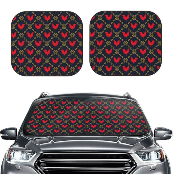 Kdxio Red Rooster Print 2-Piece Sun Shade Front Windshield - Foldable Car Front Window Sunshades for Most Sedans SUV Truck