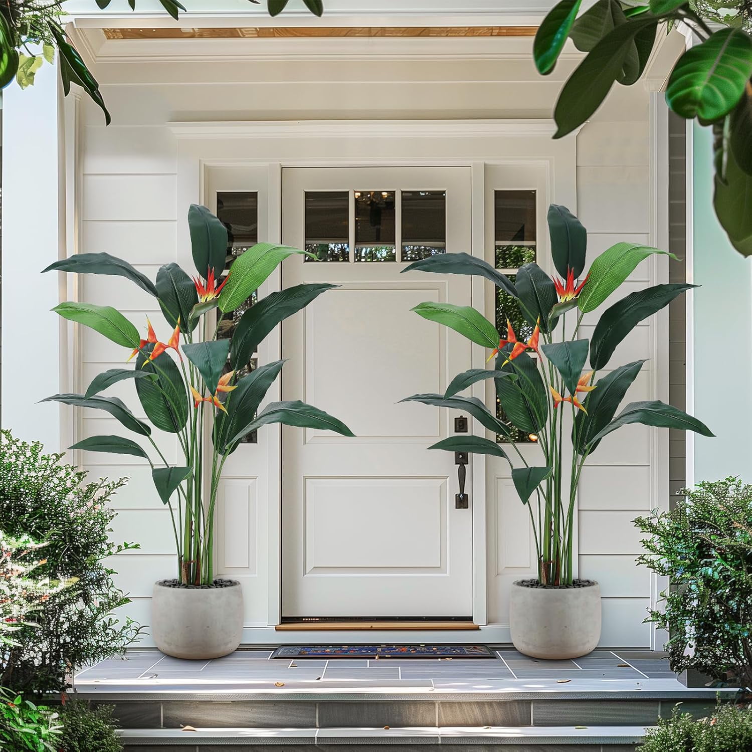Artificial Bird of Paradise Tree 6FT(72in) Fake Palm Tree for Indoor Outdoor Modern Decor Faux Plants for Home Office Perfect Housewarming Gift with 14 Trunks Faux Leaves and 3 Flowers 2 Pack