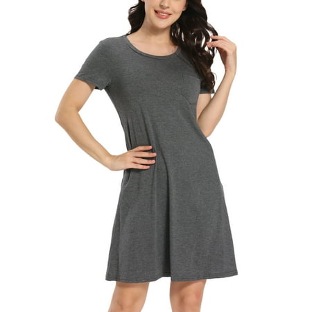 

cheibear Women s Pajama Dress Sleepwear Strtechy with Pockets Nightshirt Lounge Nightgown