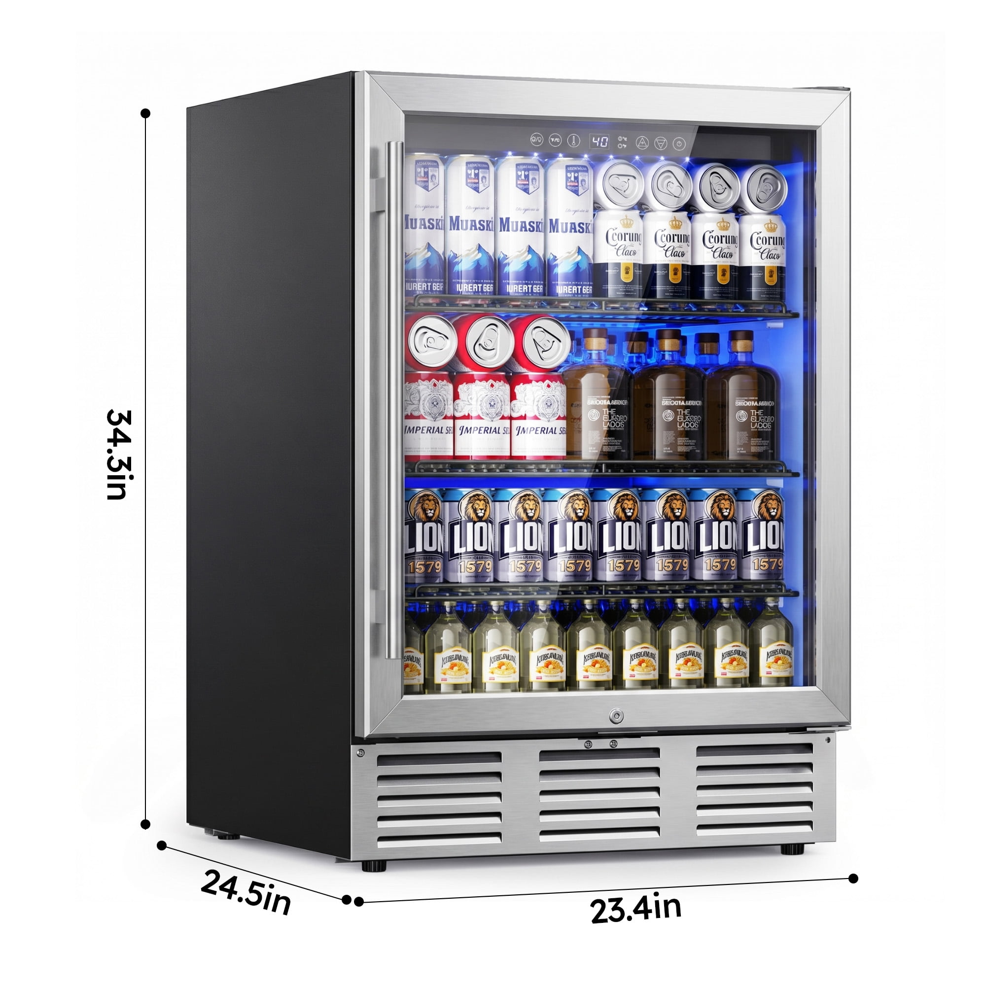Simzlife  180 Cans Beverage Refrigerator, 24" Built-in Beverage Cooler, Under Counter Fridge with Glass Door,Black