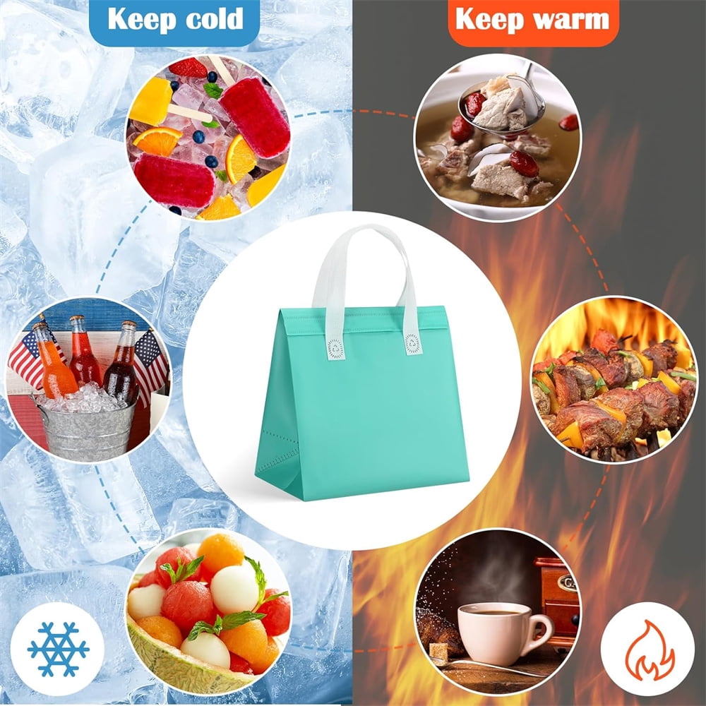 Triani 12Pcs Insulated Take Away Bags Medium 9.5 x 6 x 9.5 Inch Disposable Cooler Bag Thermal Lunch Grocery Take Out Bags for Food Delivery Lunch Hot Cold Frozen Shipping(6 Color)