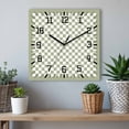 thumbnail image 6 of Sage Green Plaid Wooden Wall Clock Silent Non Ticking, Farmhouse Green White Checkered Lace Square Wall Clocks Battery Operated, Decor Clock for Home Office, Living Room, Kitchen, 12 Inch, 6 of 9