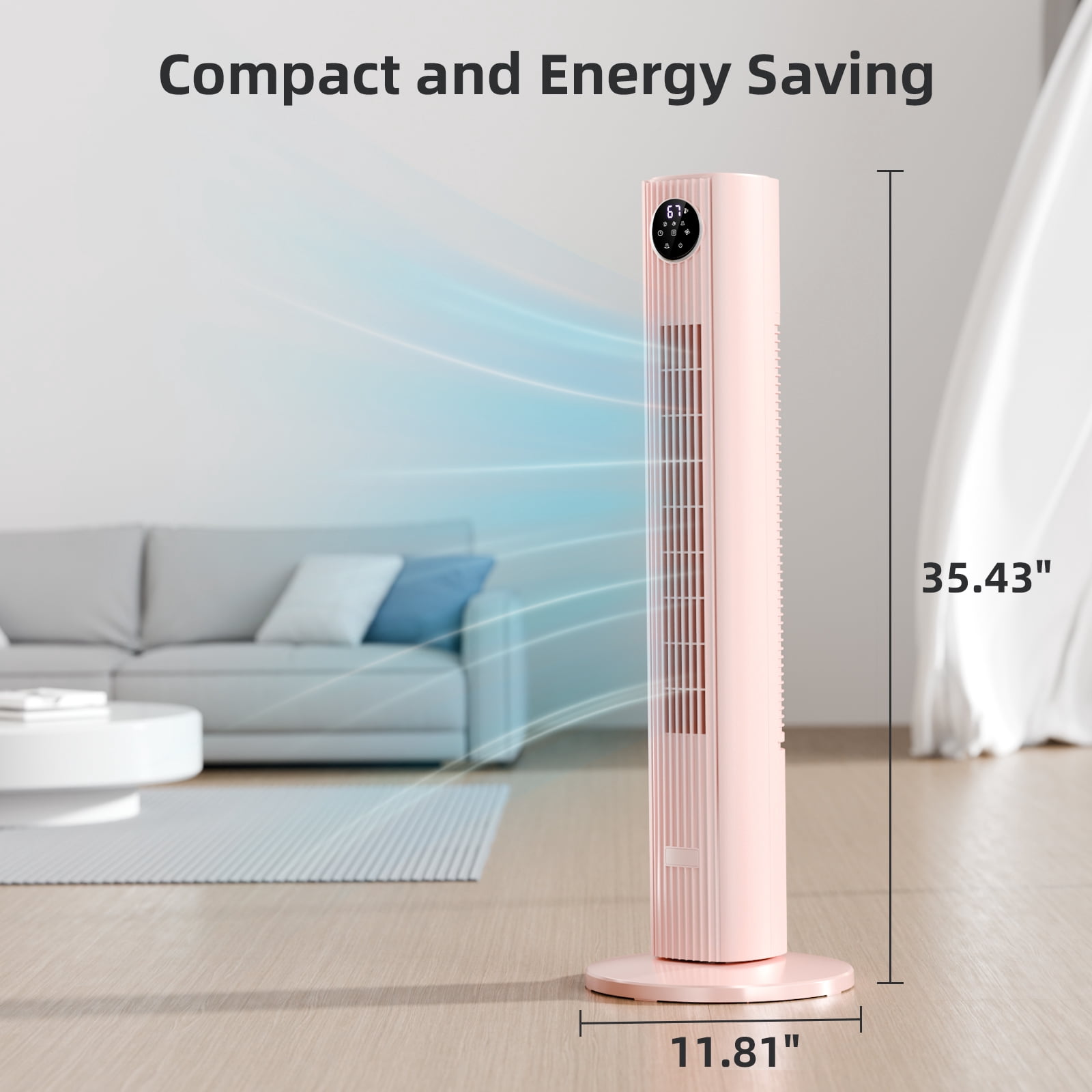 FREE VILLAGE 36 inch Tower Fan Portable Floor Fans,85°Oscillating Fan Quiet Cooling 12H Timer Remote Control Standing Bladeless Electric 3 Wind Speeds 4 Modes Bedroom Drom Office,Pink