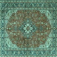 thumbnail image 1 of Ahgly Company Machine Washable Indoor Square Medallion Turquoise Blue Traditional Area Rugs, 3' Square, 1 of 4