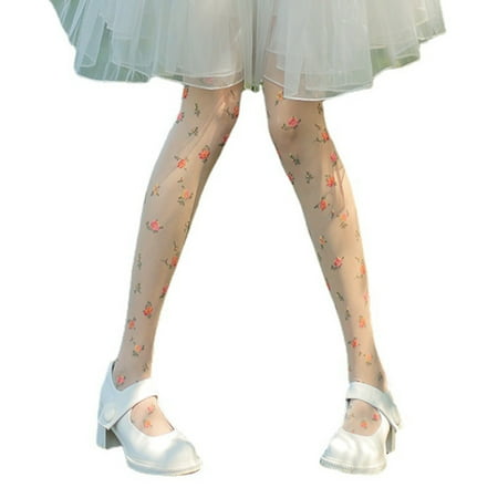 

CHOMOEN Women Lolita Thin Sheer Pantyhose Frecnh Pastoral Colorful Floral Print Tights