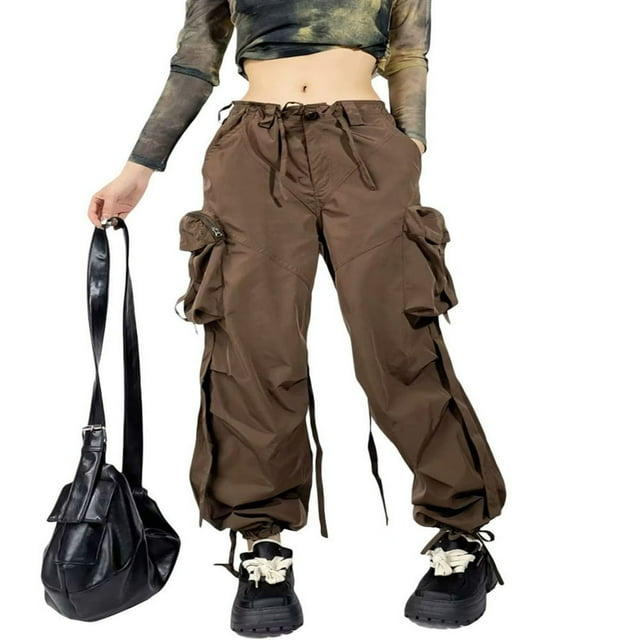 Pantalons Cargo pour Femmes Taille Basse Pantalons Amples Unis avec Poches