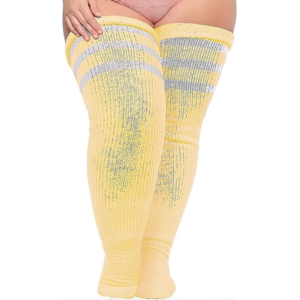 Calcetines altos hasta el muslo para mujer de talla grande para muslos gruesos - Extra largos a rayas gruesos