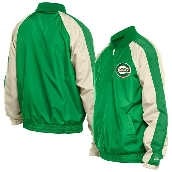 Men's New Era Kelly Green Cincinnati Reds St. Patrick's Day Ripstop Raglan Quarter-Zip Windbreaker