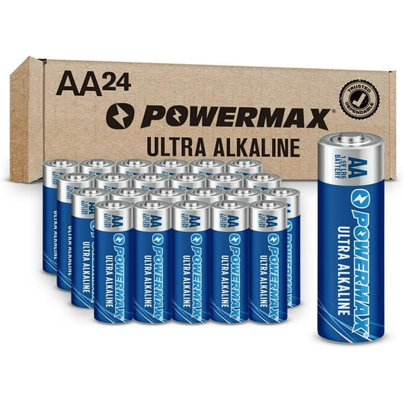 Powermax Batteries 24-Count AA, Batterie Alcaline Ultra Longue Durée, Durée de Conservation de 10 Ans, Emballage Refermable