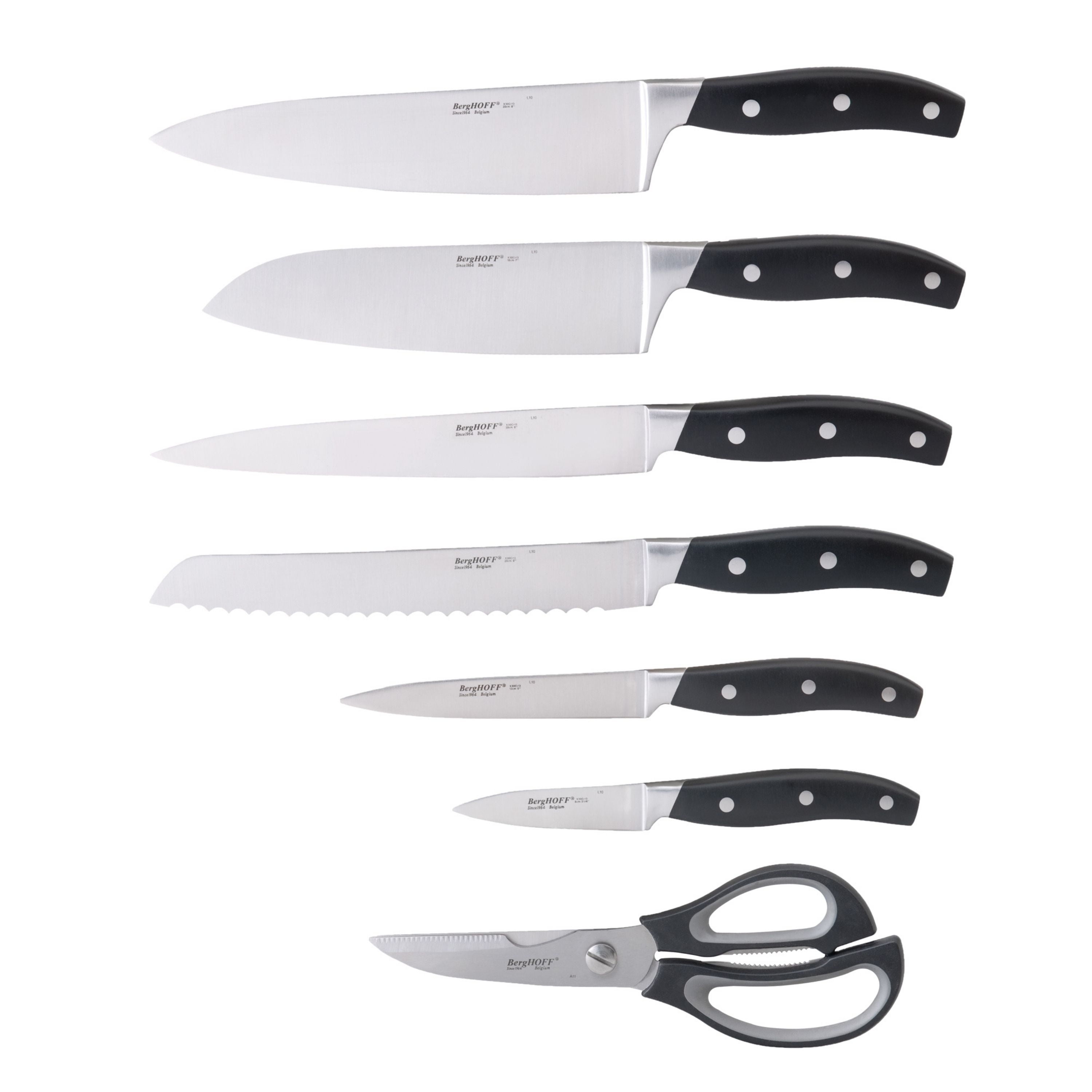 Fini Cutlery 8 Piece Knives Set with Block for Kitchen - Forged German Steel, Hand Sharpened, Patented Short Handle Design
