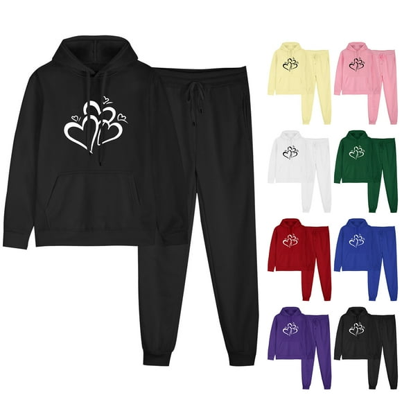JURANMO 2 Piece Tracksuit for Women, Long Sleeve Sweatsuit Cute Teen Girls Love Heart Graphic Hoodie with Sweatpants Jogger Workout Set Lighten Deals of The Day Pink XXL