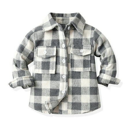 

EHTMSAK Toddler Child Boy Girl s Fall Winter Pockets Coat Infant Baby Button Down Button Up Denim Jacket Plaid Long Sleeve Outerwear Gray 3M-10Y 160