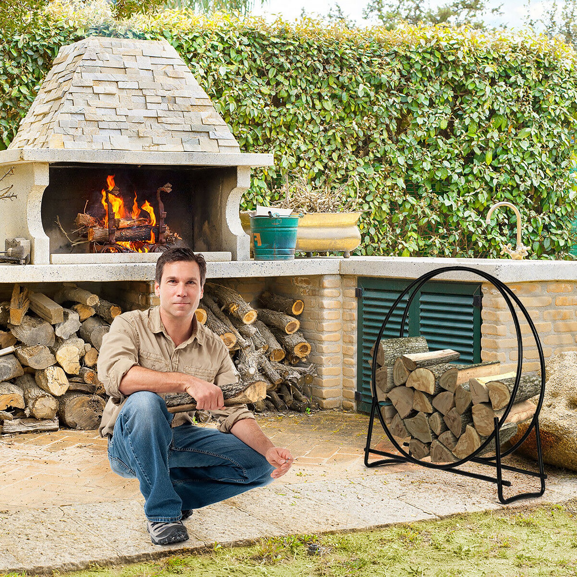 Costway 40Tubular Steel Log Hoop Firewood Storage Rack Holder Round  Display | Walmart Canada