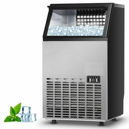 CLEARANCE! Freestanding Commercial Ice Maker Machine, Built-In Stainless Steel Ice Maker, 100lbs/24h, 33lbs Storage, Under Counter Automatic Ice Machine for Restaurant Bar Cafe, 20.5