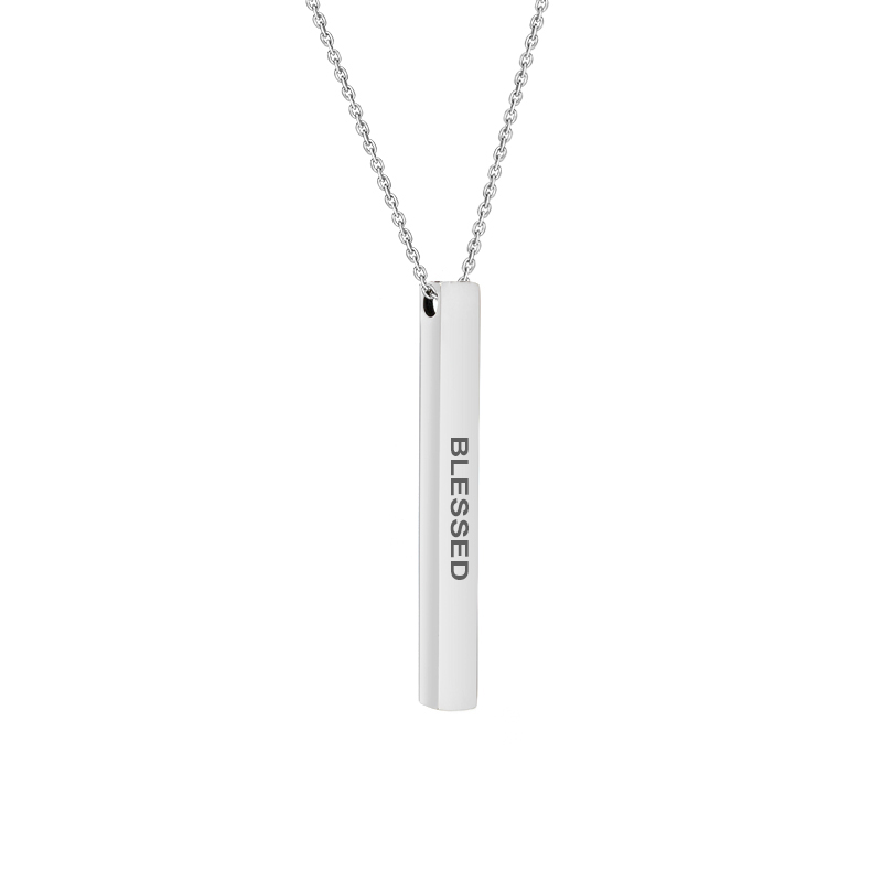 Anavia Stainless Steel 18 Snake Chain with Lobster Clasp 4-Sides Bar Silver Quote Pendant Necklace